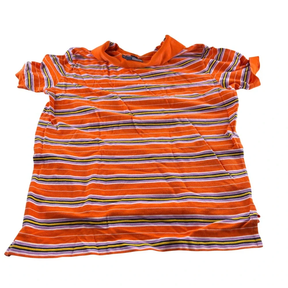 Polo Ralph Lauren Men XL Orange Striped Cotton Short Sleeve Polo Shirt Pony Logo
